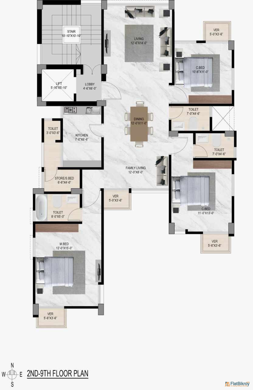 1950 sft flat for sale, Bashundhara j block